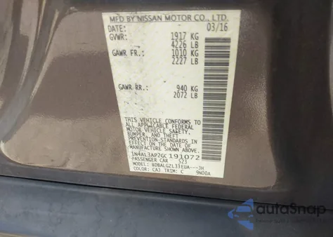 2016 Nissan Altima 2.5 S z USA, uszkodzony, nr VIN 1N4AL3AP2GC191072